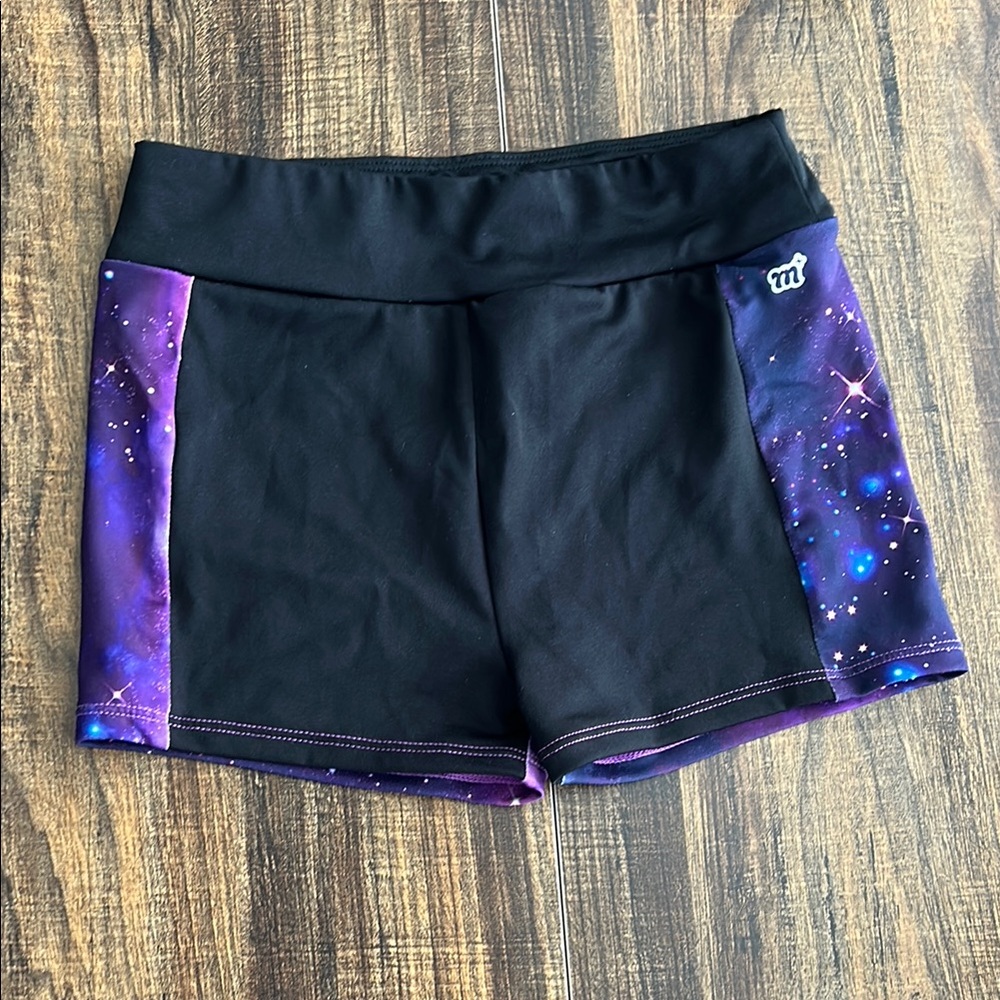 Kids Black and Purple Galaxy Athletic Shorts